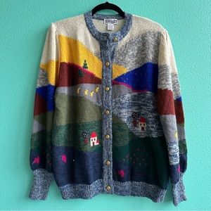 Vintage 90s Colorful Rainbow Grandma Sweater